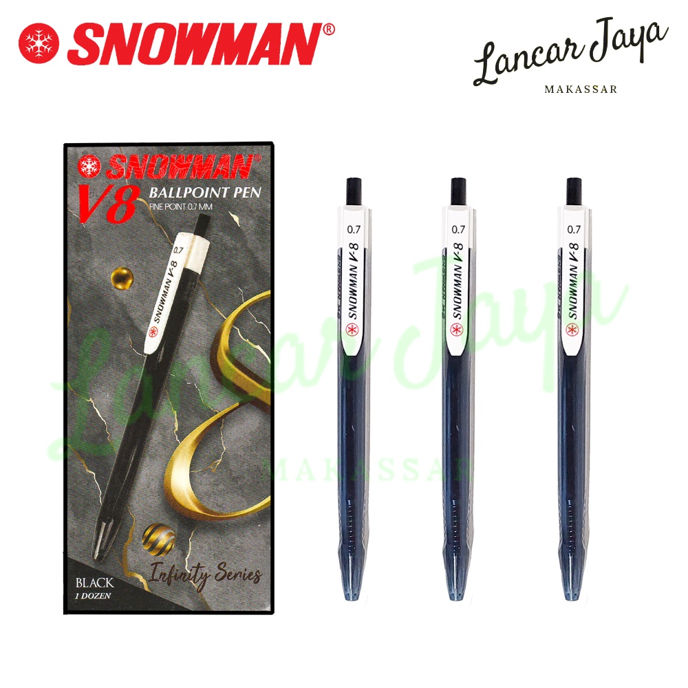 

[ 1 BOX / 12 PCS ] Retractable Ballpen Pulpen Pen Pena Snowman V8 0.7
