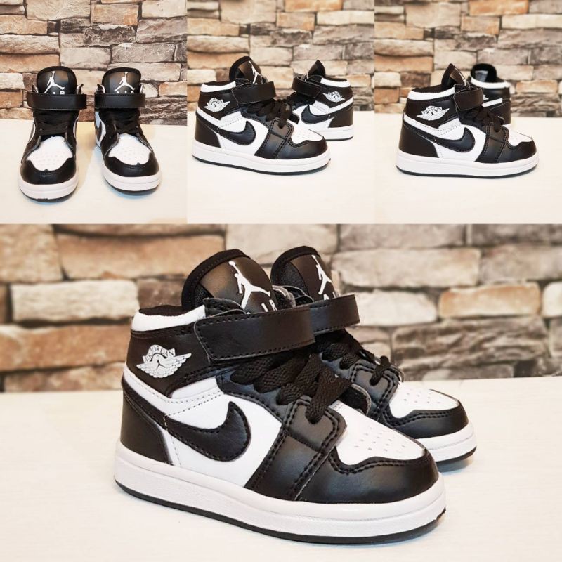 Nike air jordan black white 1 sepatu sneaker anak anak murah import quality