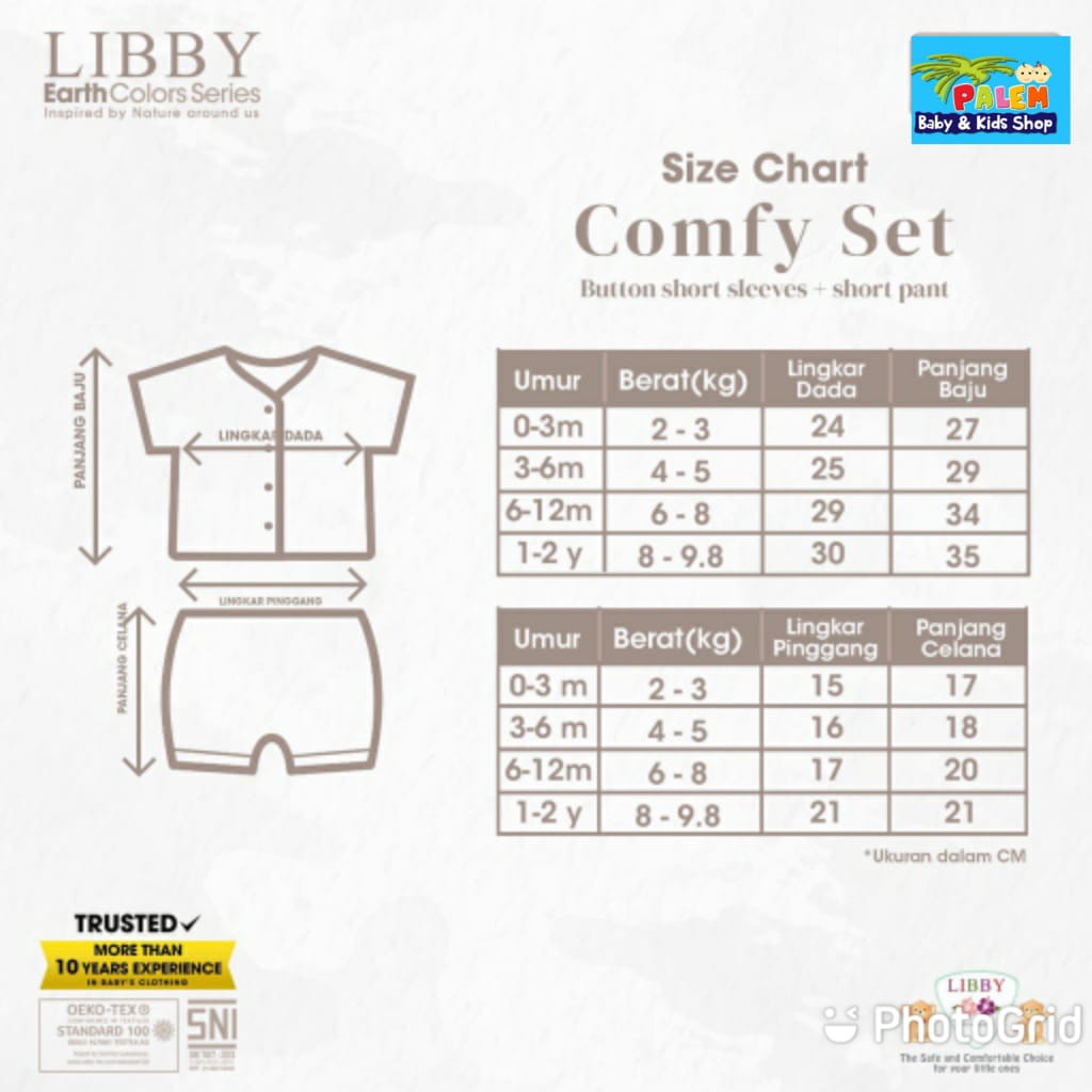 Libby Earth Series Comfy Set Setelan Kancing Depan Polos Libby Baby PENDEK Size 0-3 3-6 6-12