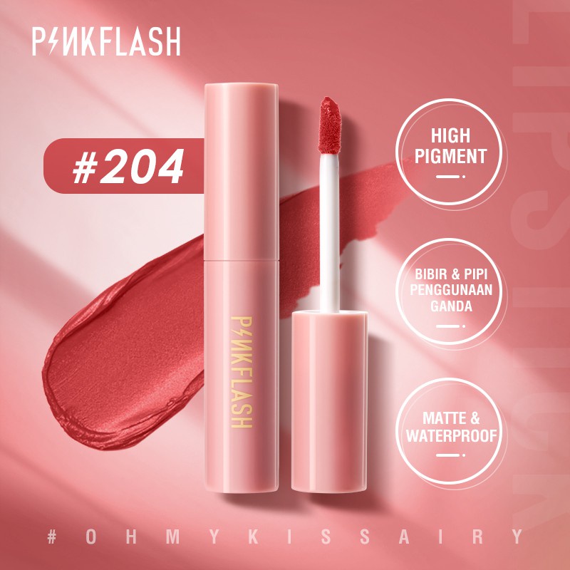 PINKFLASH OhMyKissAiry Kiss Air Matte Liquid Lipstick Transferproof Lip Tint #204 Long-lasting Lipgloss