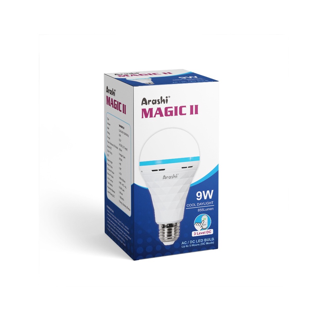 LED darurat Arashi Magic II New Lampu LED Emergency 9 Watt 3 Mode