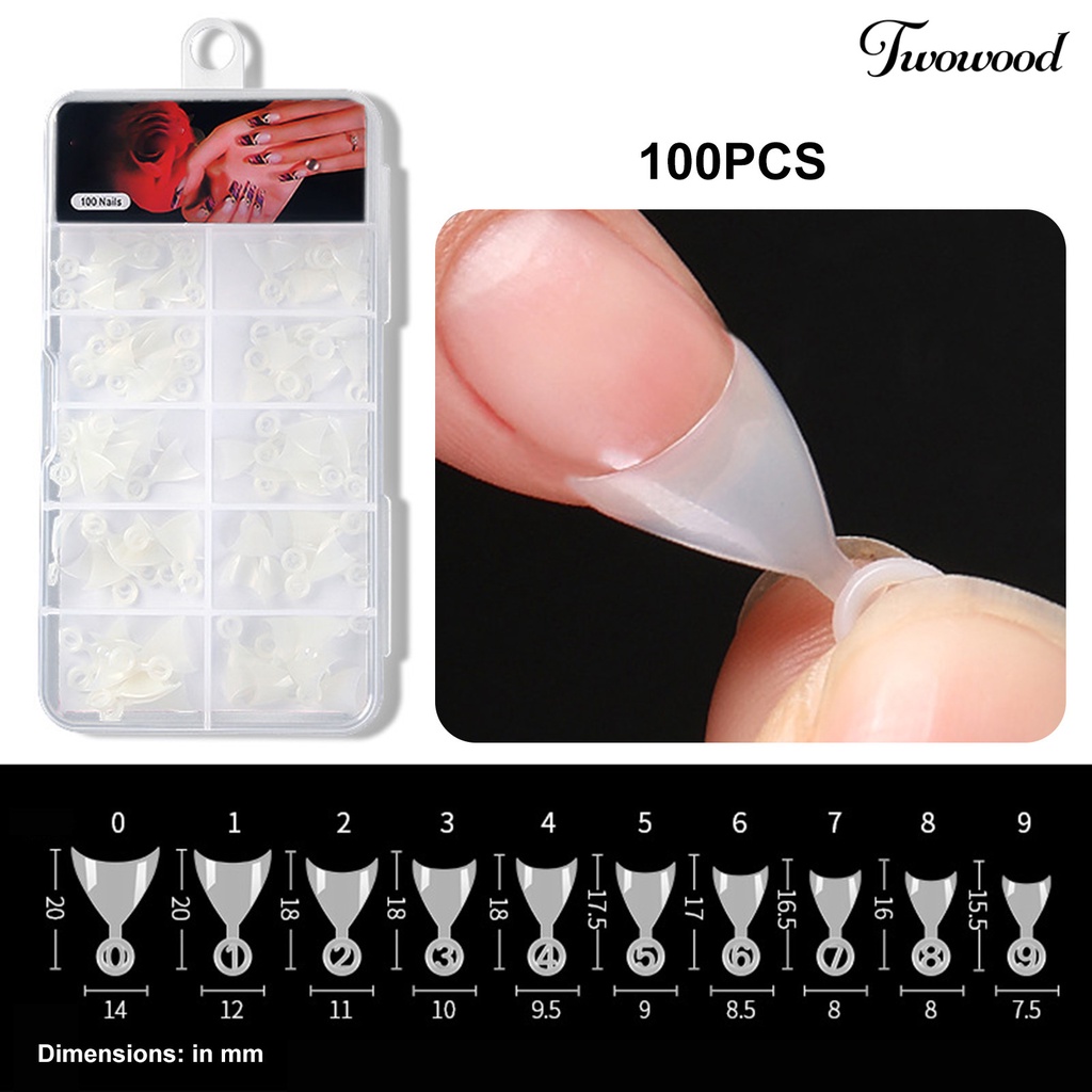 Twowood 100pcs Kuku Palsu Tambahan Model French Nail Art DIY