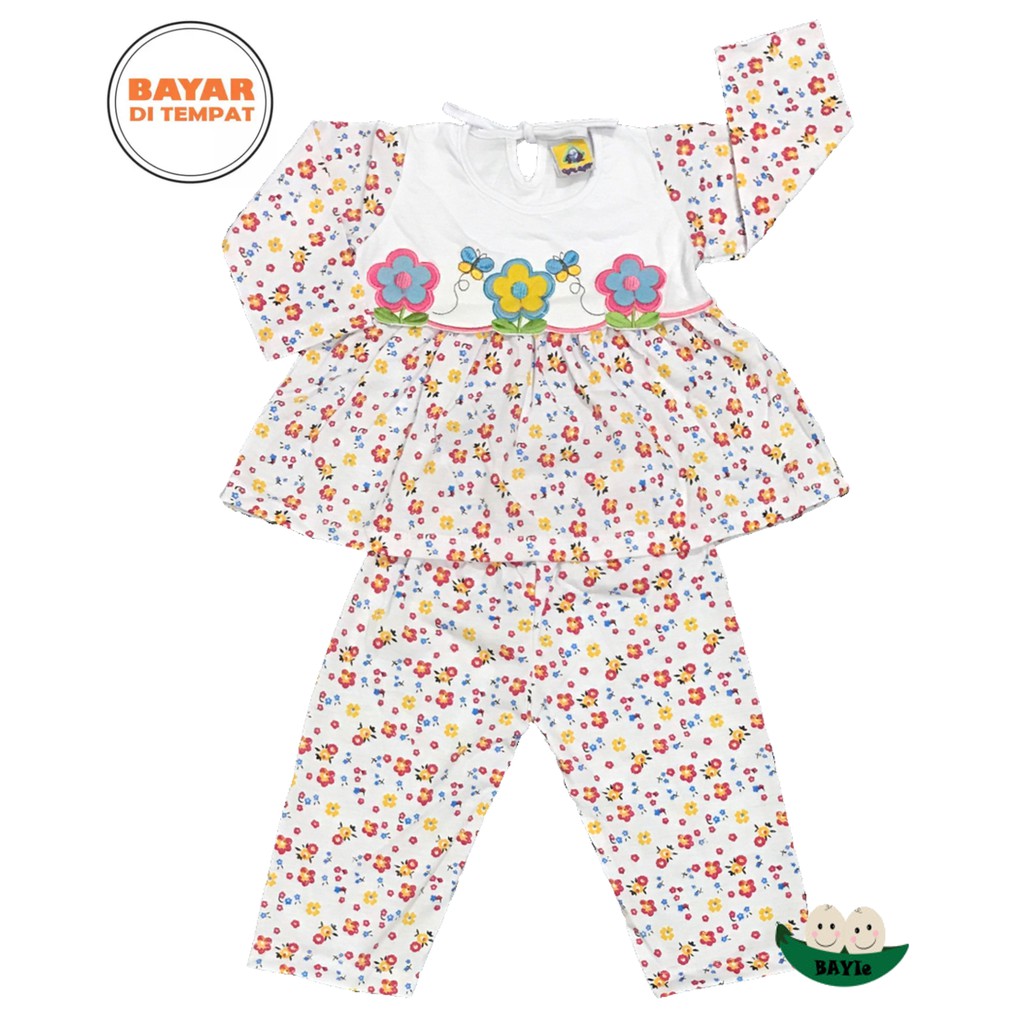 BAYIe - Setelan Baju Bayi/Anak Panjang Perempuan motif BUNGA COOL BABY usia 0 - 12 bulan