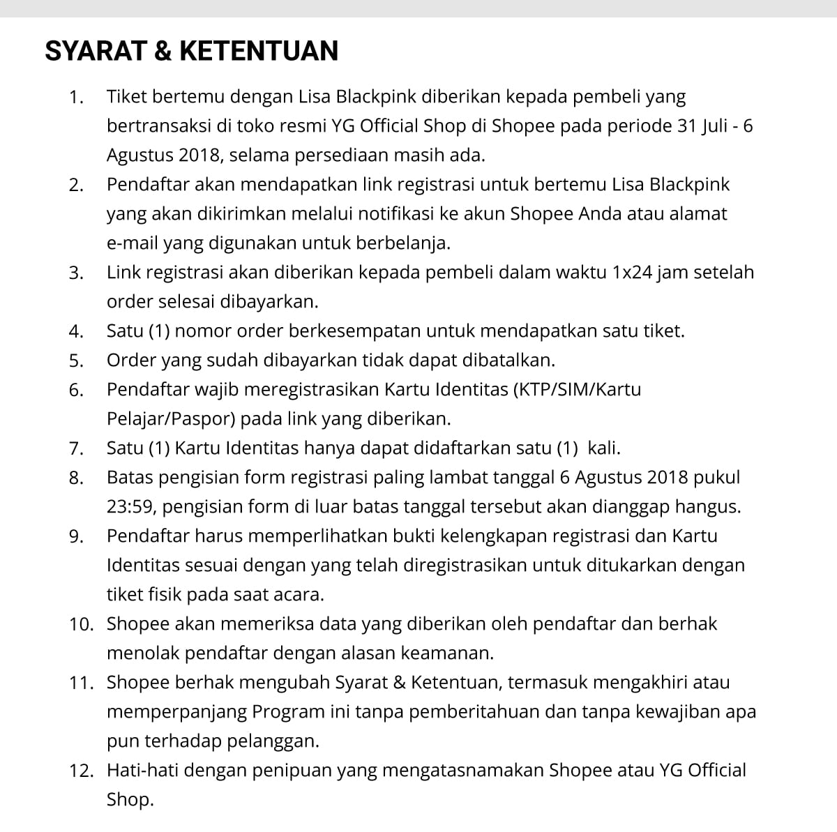 Syarat Meet and Greet Lisa BLACKPINK (Shopee.co.id)
