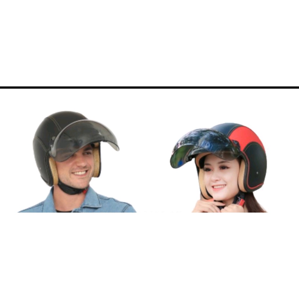 HELM BOGO FULL KULIT RETRO KLASIK MOTIF COKLAT MERAH KUNING KREM