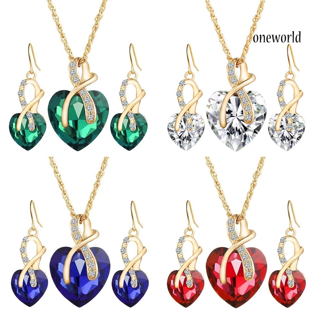 OW@ Jewelry Set Heart-Shaped Durable Alloy Necklace Earrings Jewelry Sets for Party