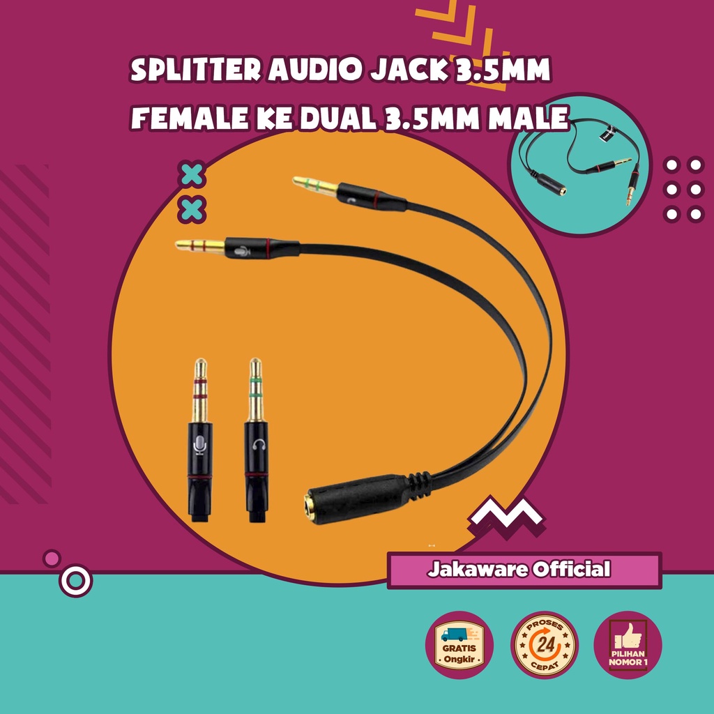 SPLITTER AUDIO CABLE JACK 3.5mm FEMALE DUAL 3.5mm MALE MIC HEADPHONE EARPHONE MICROPHONE MIKROFON MI