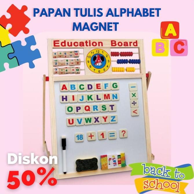 

Mainan Anak Papan Edukasi Huruf Angka 2 in 1 Papan Tulis Kayu Magnet