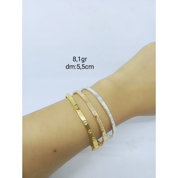 GELANG PERAK ASLI SILVER 925 LAPIS EMAS/GELANG BANGLE CART*ER POLOS/GELANG ASLI SILVER 925/FASHION WANITA