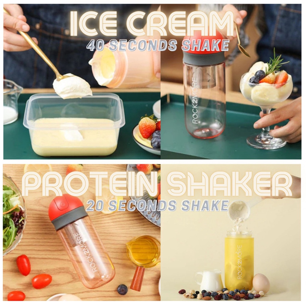 Rock2More Milk Frother Protein Shaker Smoothie Salad Ice Cream Shake