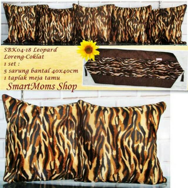 Set sarung bantal sofa tamu elegan loreng coklat