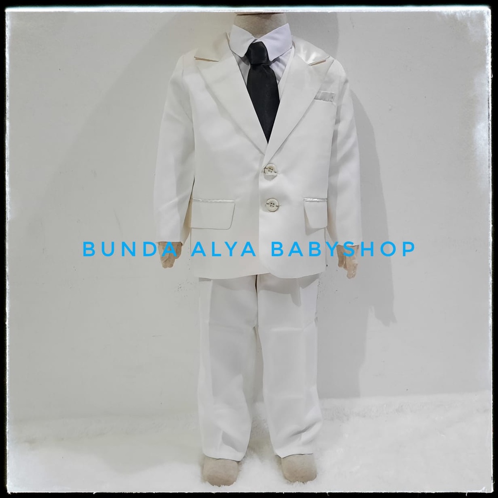 Setelan Jas Anak Premium Putih Gading Usia 1 2 3 4 Tahun - Jas Tuxedo Anak Cowok Broken White 8in1 Dasi Panjang