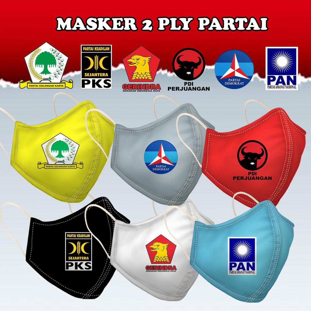 [MASKER] Masker Partai kain premium quality digital printing full color 2 ply pan demokrat golkar