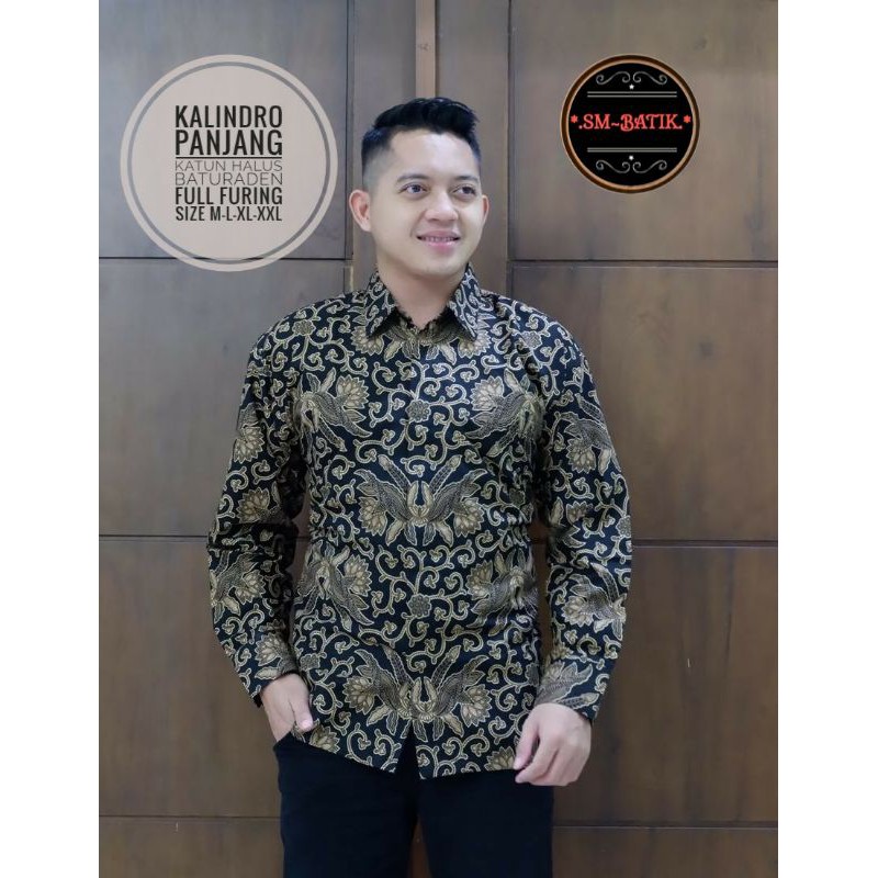 Kemeja Batik Lengan Panjang Pria KALINDRO PANJANG Bahan Katun Halus Full Furing