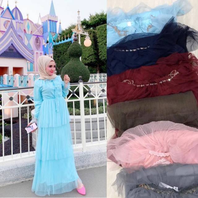 Gamis Tutu Undak Free Belt | Dres Pesta Tille Plisket Shellasaukia Original