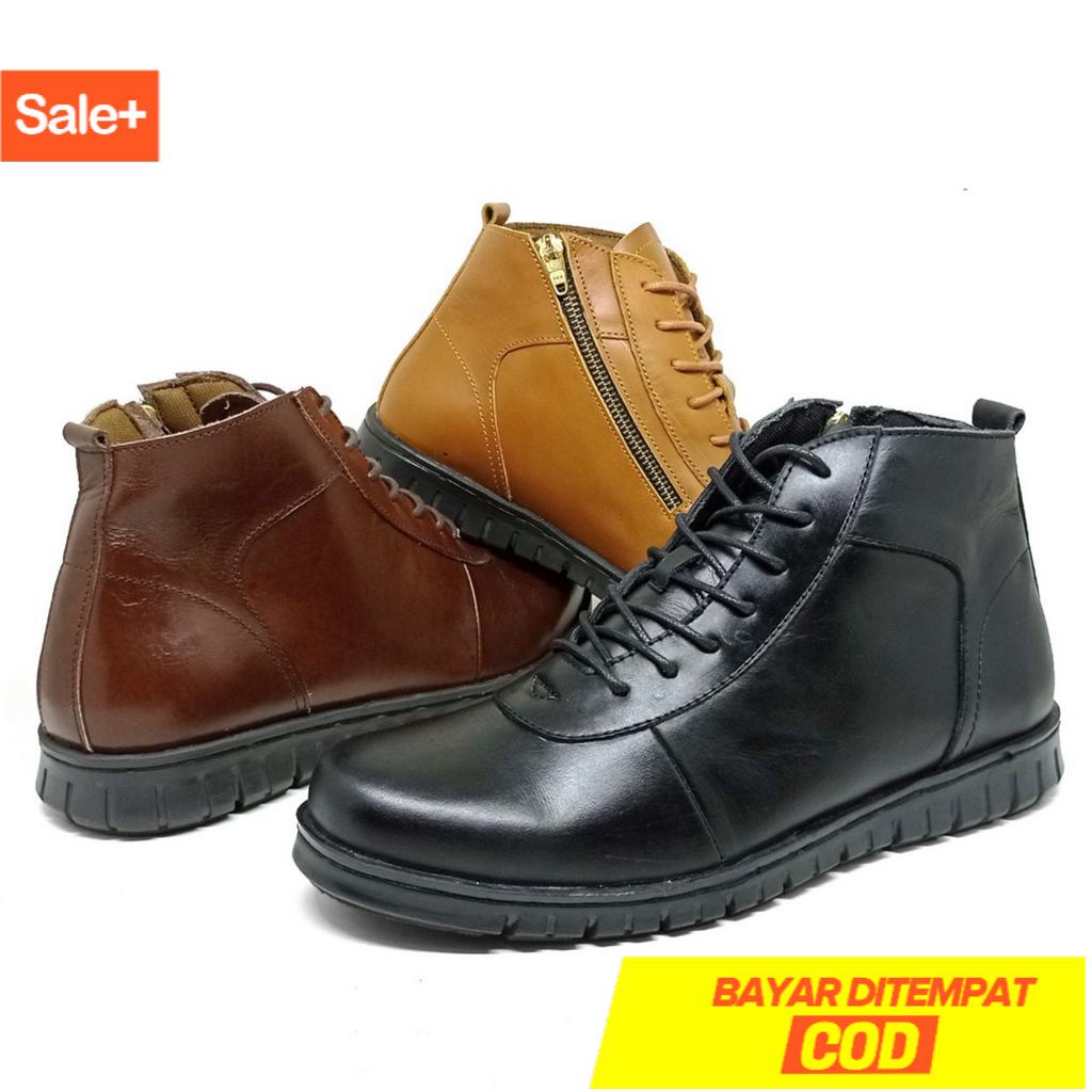 ALOOF BROZIPP - Sepatu Boots Sleting Pria Kulit Asli Original Aloof Terlaris Boot Pria Tali Keren