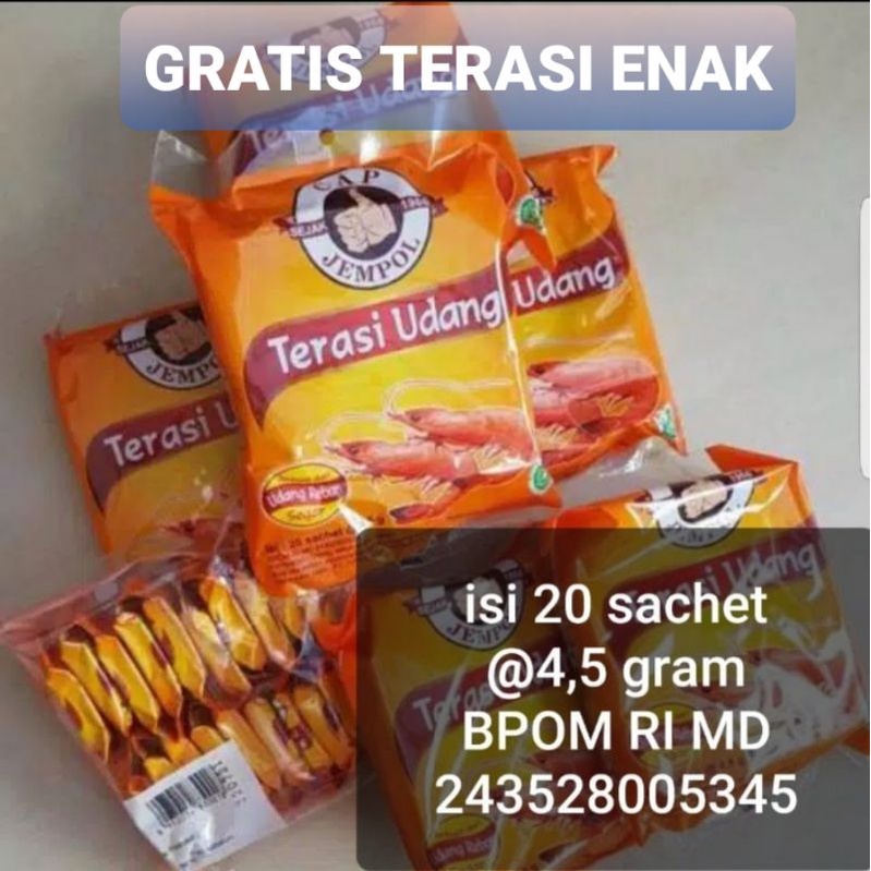 

Terasi udang cap jempol 1 pack ( isi 20 sachet 90 gram )GRATIS terasi ENAK