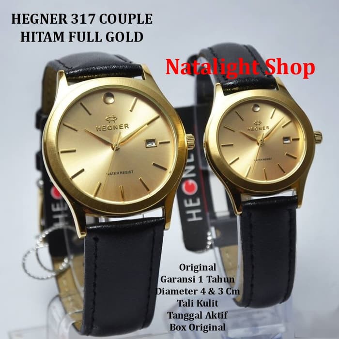 Jam Tangan Hegner 317 Couple Tali Hitam Original Top Quality