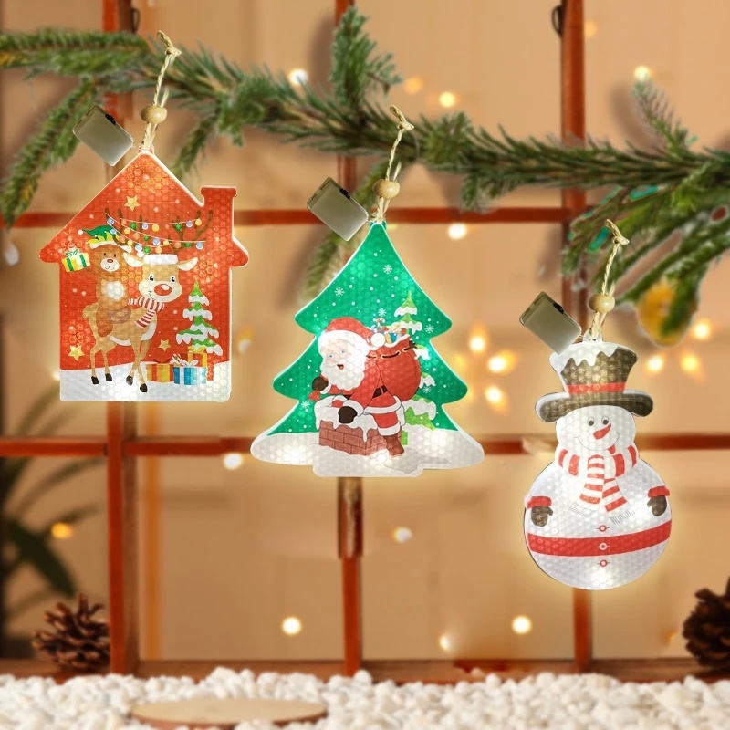 Lampu Gantung Desain Kartun Snowflake Snowman Santa Claus Untuk Dekorasi Pohon Natal