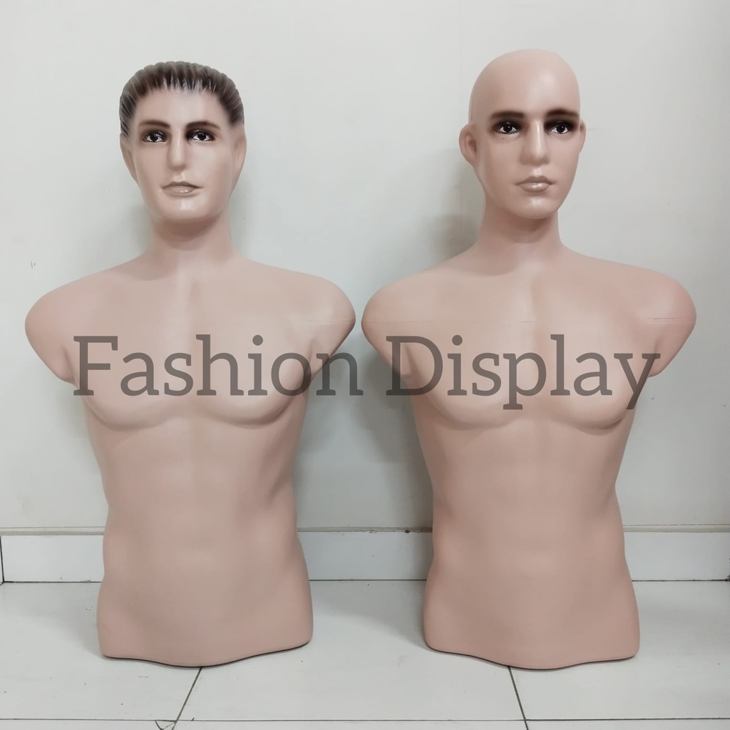 Patung Manekin Torso Cowok Setengah Badan Botak/Rambut Display Baju Manekin Laki Laki(BH)