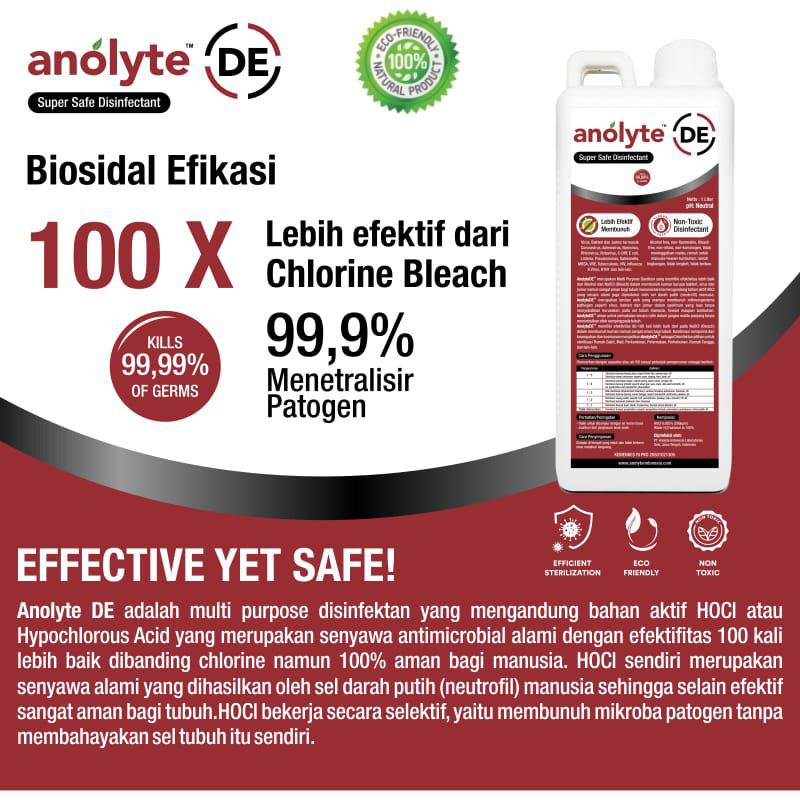 ANOLYTE Disinfectant Humidifier HOCL 1 liter Non Alkohol Halal MUI Food Grade Tidak Beracun Aman
