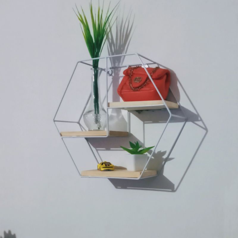 rak hexagonal besi dekorasi dinding hexagonal shelfs serbaguna