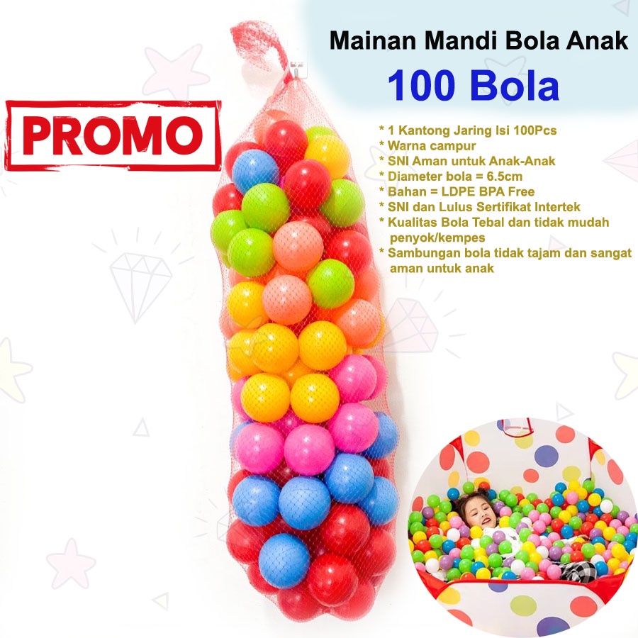 Mainan Mandi Bola Warna Anak - Bola Warna Warni Isi 100Pcs