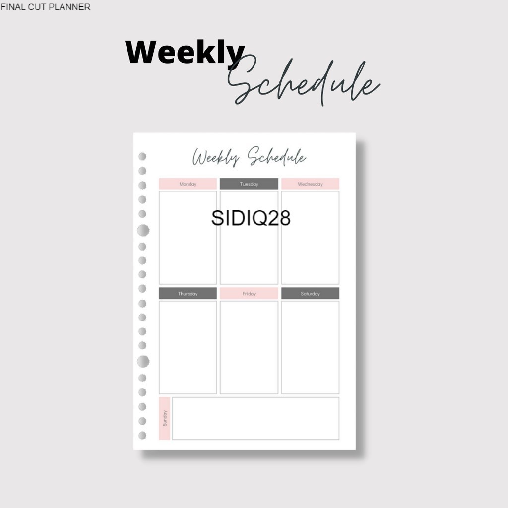 

ISI BINDER / Weekly schedule planner pink grey by FINAL CUT PLANNER ori Loose Leaf