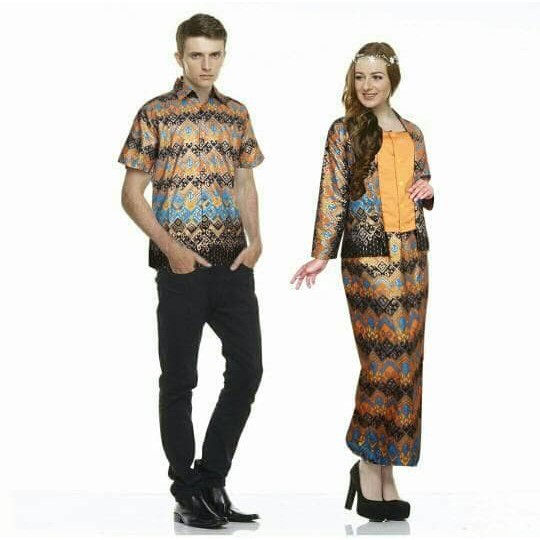 Pakaian wanita pasangan asd gamis couple batik kebaya adelia MUSTARD cp maxi / baju pasangan prewedi