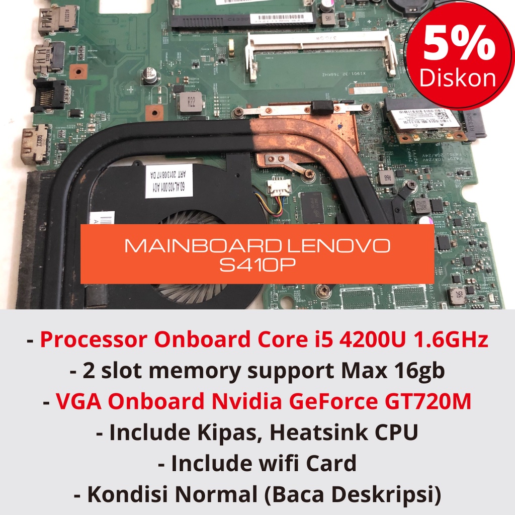 Mainboard / Motherboard Laptop Lenovo Ideapad S410P + Processor Core i5 + VGA Nvidia Geforce