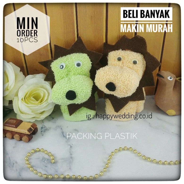 souvenir ultah anak pernikahan handuk towel boneka binatang (kemasan plastik)