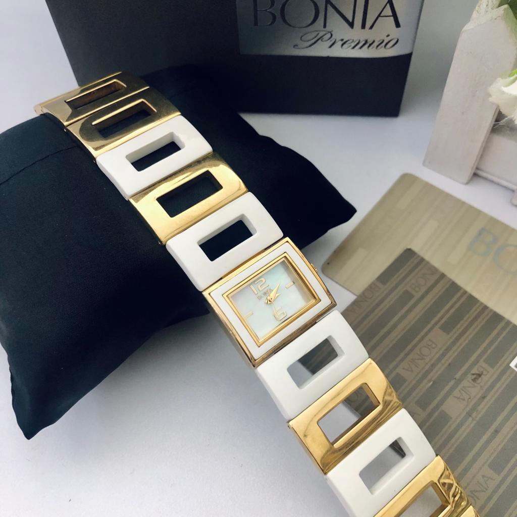 Limited Stock Jam Tangan Wanita Original Brand BONIA BPT133-2215 Ladies Watch Case Persegi Material Stainless Steel Mix Keramik Anti Karat Dan Pecah Type Analog Movement Quartz Water Resistant Tahan Air Garansi 1Tahun+Box Original