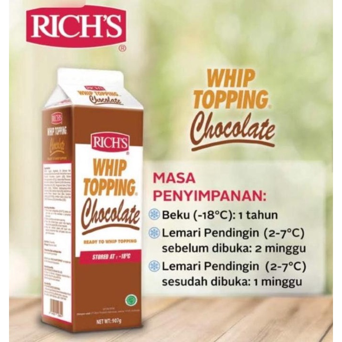 

Richs Whip Topping Chocolate 12x907gr - Gosend/Grab Only!!! ---NEW---