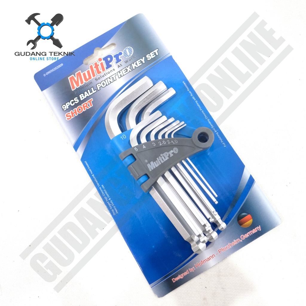 Kunci L Set Pendek 9pcs Segi 6 MULTIPRO BA23.2009 / Ball Point Hex Key Set Kunci L Pendek Segi Enam