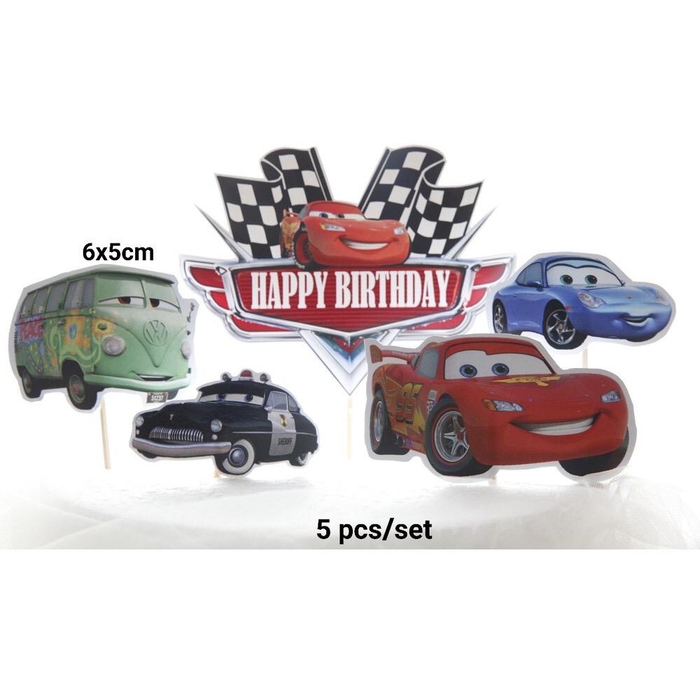 

5 Pcs Hiasan Kue Ulang Tahun Tema Cars - Hiasan Kue Car Mobil