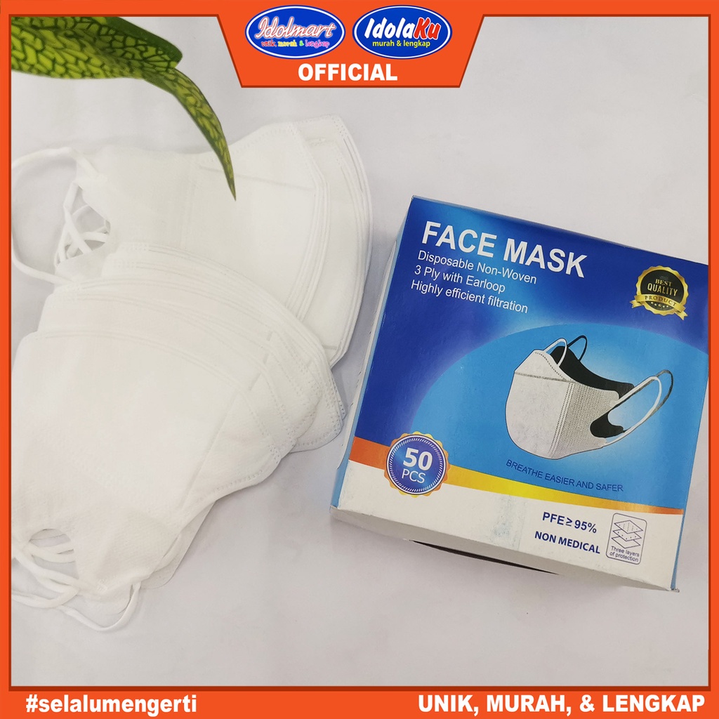 IDOLMART Masker Duckbill Garis 3PLY / Mudah Bernafas &amp; Lembut 50 pcs + Box Surabaya