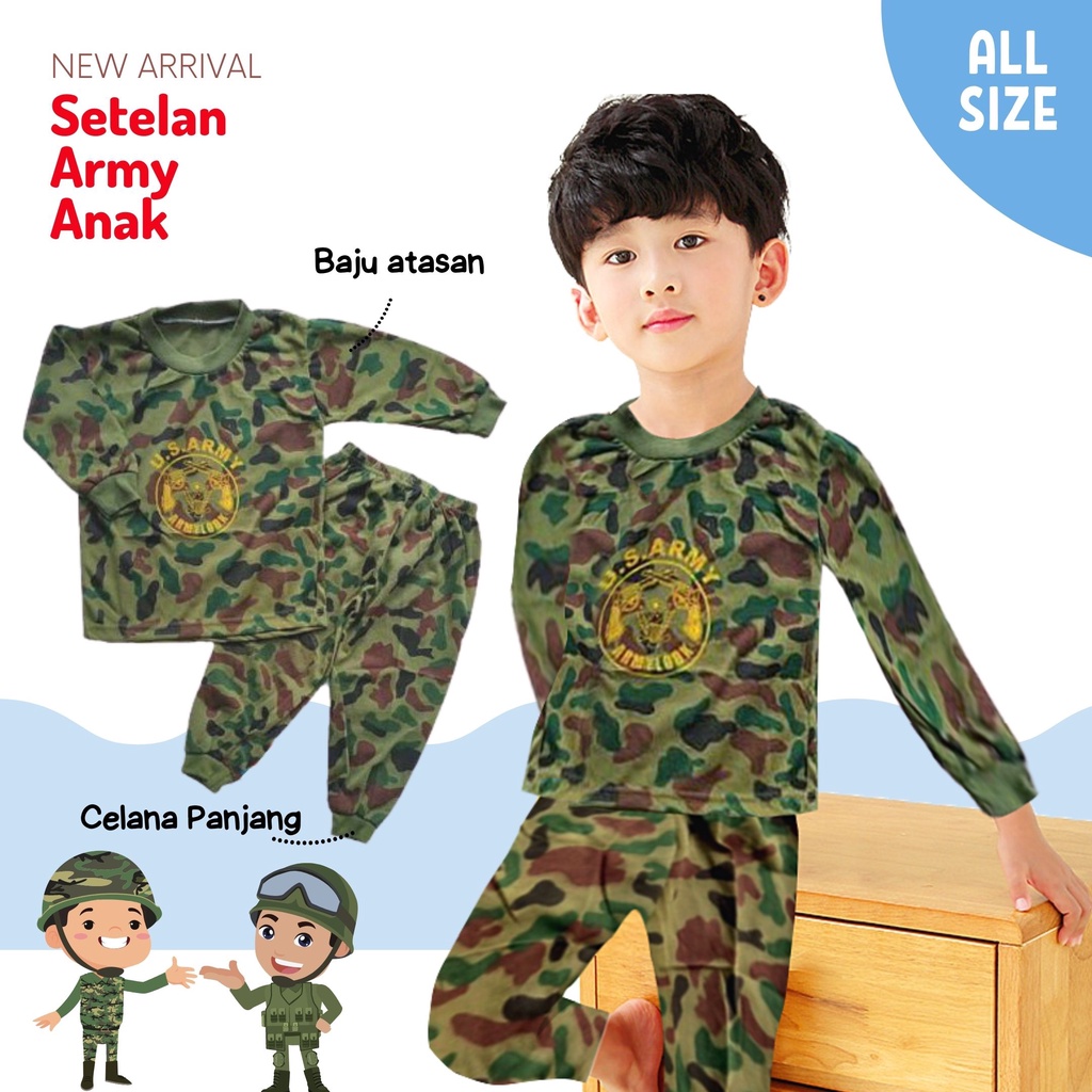 Setelan baju army panjang/baju doreng anak/baju army baju abri/baju tentara anak/baju tidur army