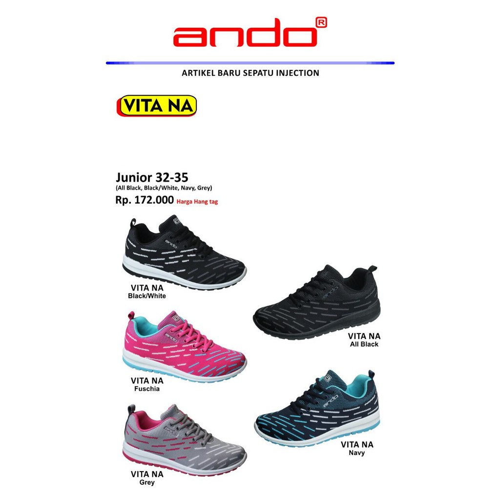 ( COD ) ANDO VITA JUNIOR SIZE 32 - 36 SEPATU ORIGINAL SPORTY INJECTION ANTI SLIP