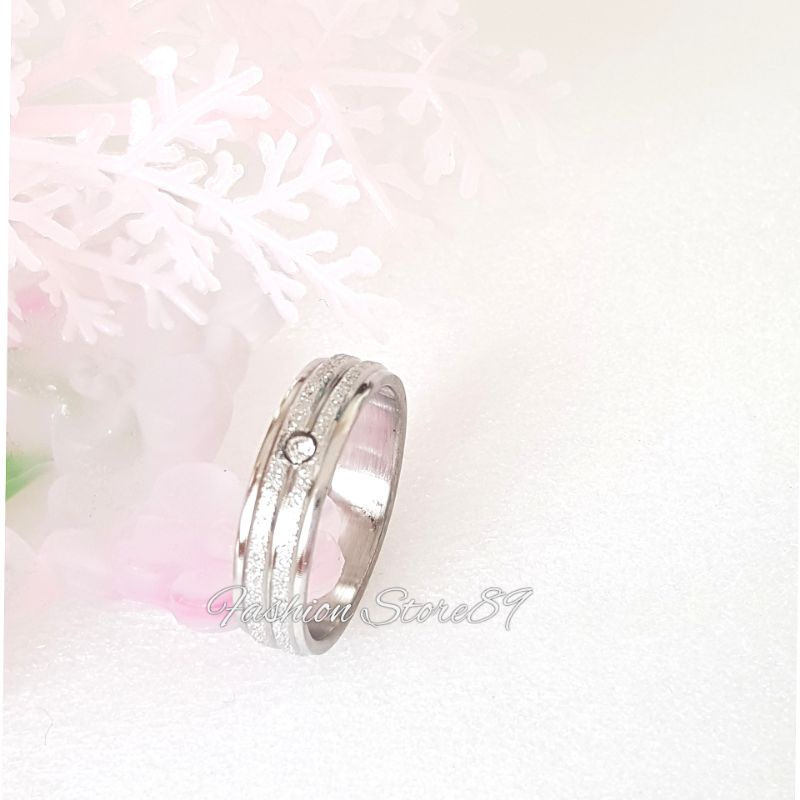 Cincin Titanium Pasir baris 2 permata Cincin single couple Titanium impor Antikarat Fashion Bestquality bestseller