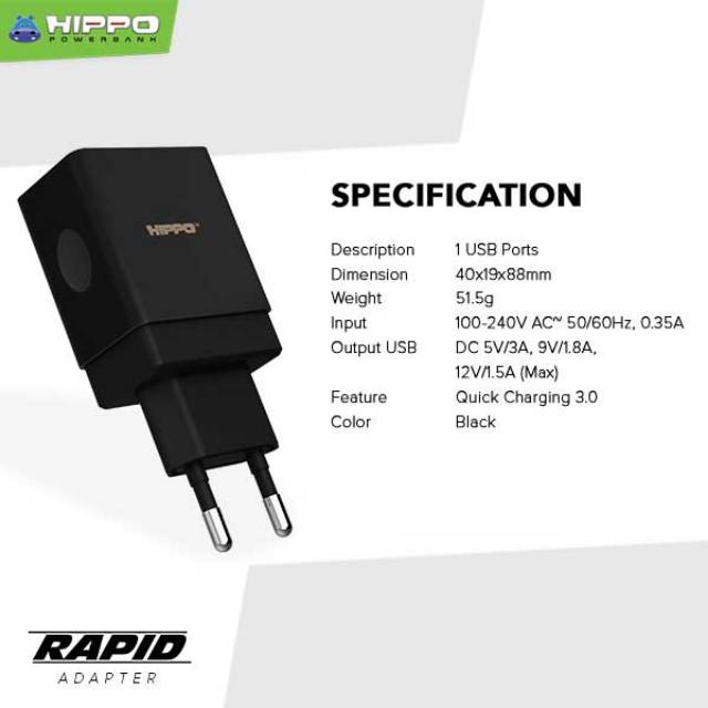 Hippo Rapid Batok 18W Quick Charging  3.0