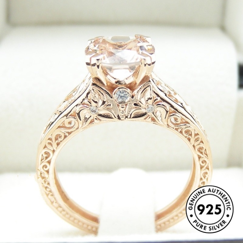 Cincin Sterling Silver 925 Desain Bunga Hollow Hias Berlian Imitasi Elegan Untuk Wanita