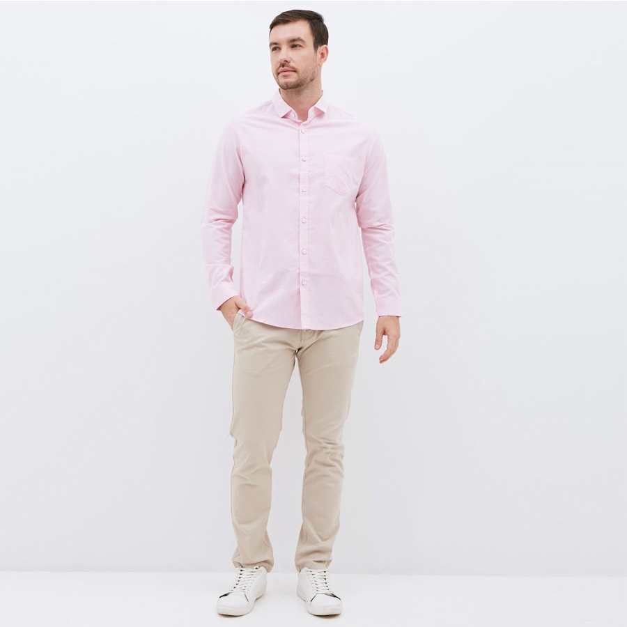 Lesta Langgeng Kemeja Formal Pria Kerja Dewasa Model Standard Bahan Kain Katun Warna Pink Polos M L XL