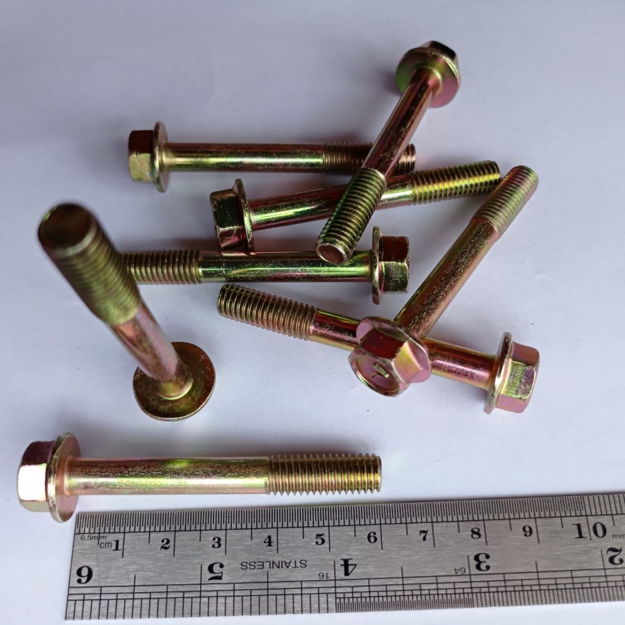 FLANGE BOLT M8 X 60 / BAUT TOPI M8 X 60 KUNING / FLANGE BOLT M8X60 KUNING / BAUT M8 / BAUT 12 KUNCI 