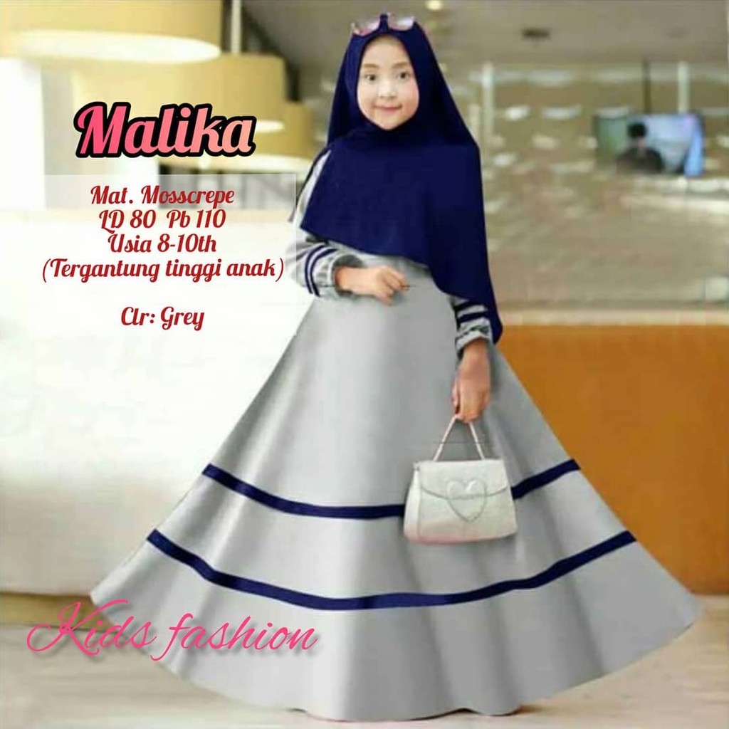 MALIKA SYARI KIDS Gamis Anak 8-10 TAHUN Panjang Trendy Modern Kids Baju Panjang Stelan Syar’i Polos