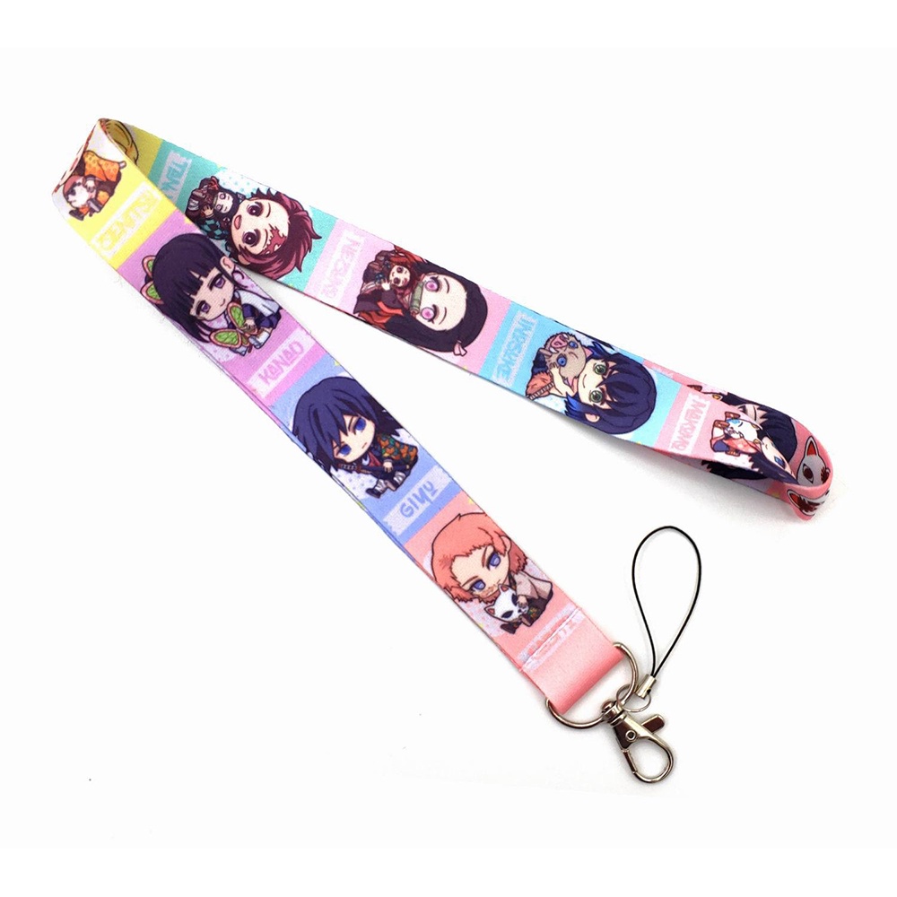 QUINTON Portable Lanyard Cartoon Neck Strap Phone Straps Key Chain Polyester Camera strap ID Card Holder Long Kimetsu no Yaiba Anime Demon Slayer