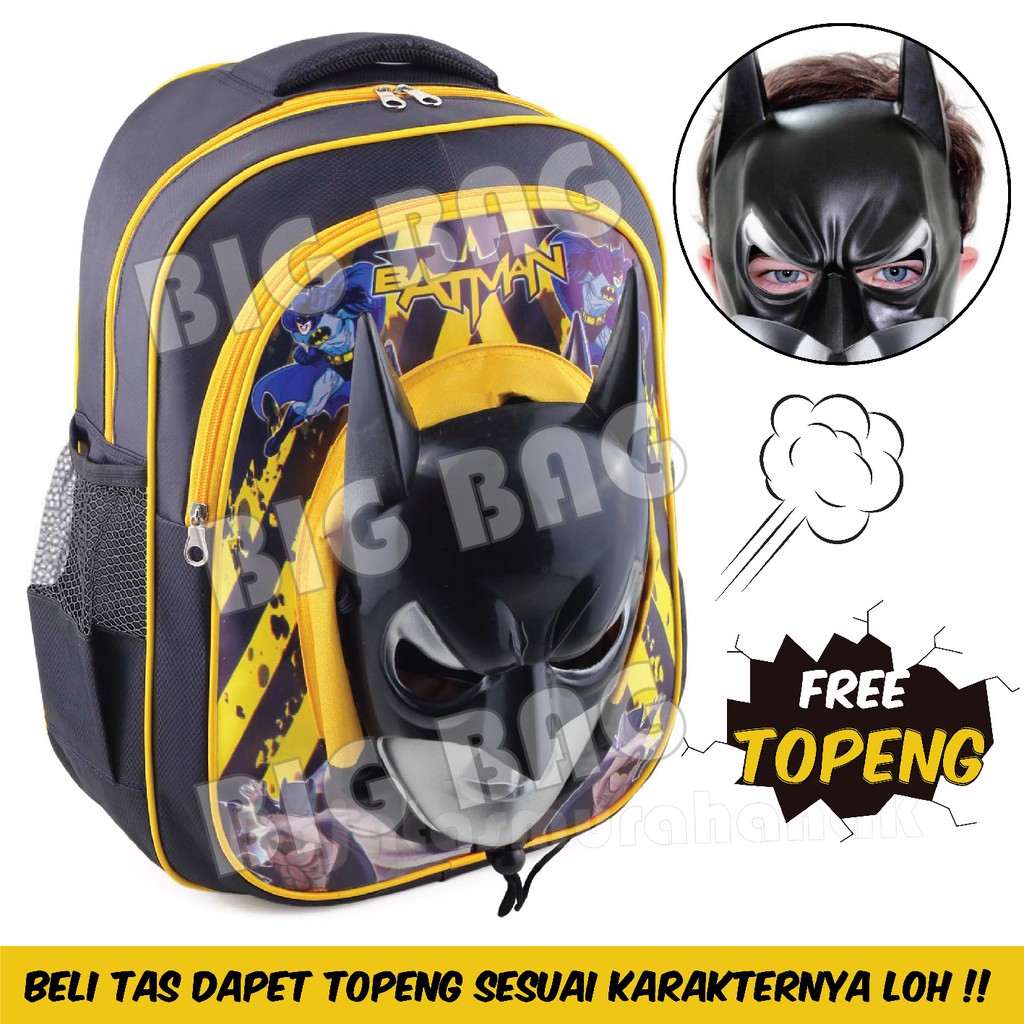 Tas Ransel Sekolah Anak CAPTAIN AMERICA - SPIDERMAN - BATMAN - THE MASK - COOL BACKPACK + TOPENG