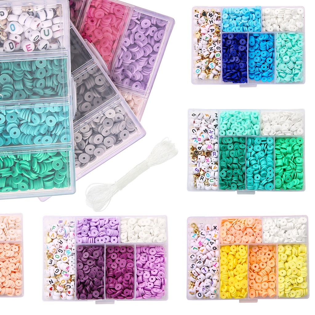 1160 Pcs/set Campuran Warna 6Mm Tanah Liat Slice Manik-manik Plastik Akrilik Huruf Manik-manik dengan Tali Elastis untuk Gelang Membuat Anak-anak Perhiasan DIY