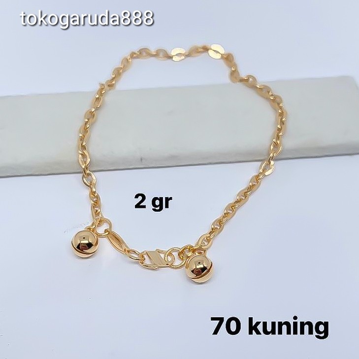 Gelang rantai tangan anak dan dewasa emas asli kadar 700 70% model holo hollow ukir polos nori variasi kerincing