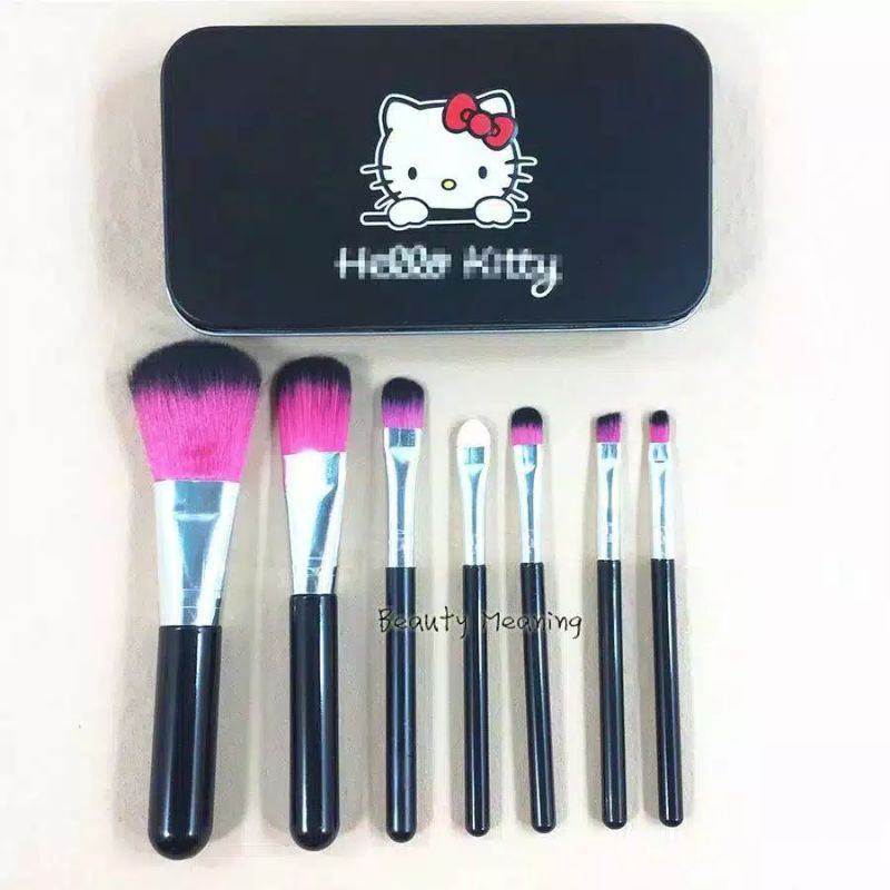 KUAS MAKE UP BRUSH KIT SET HELLO KITY PACKING KALENG 7PCS