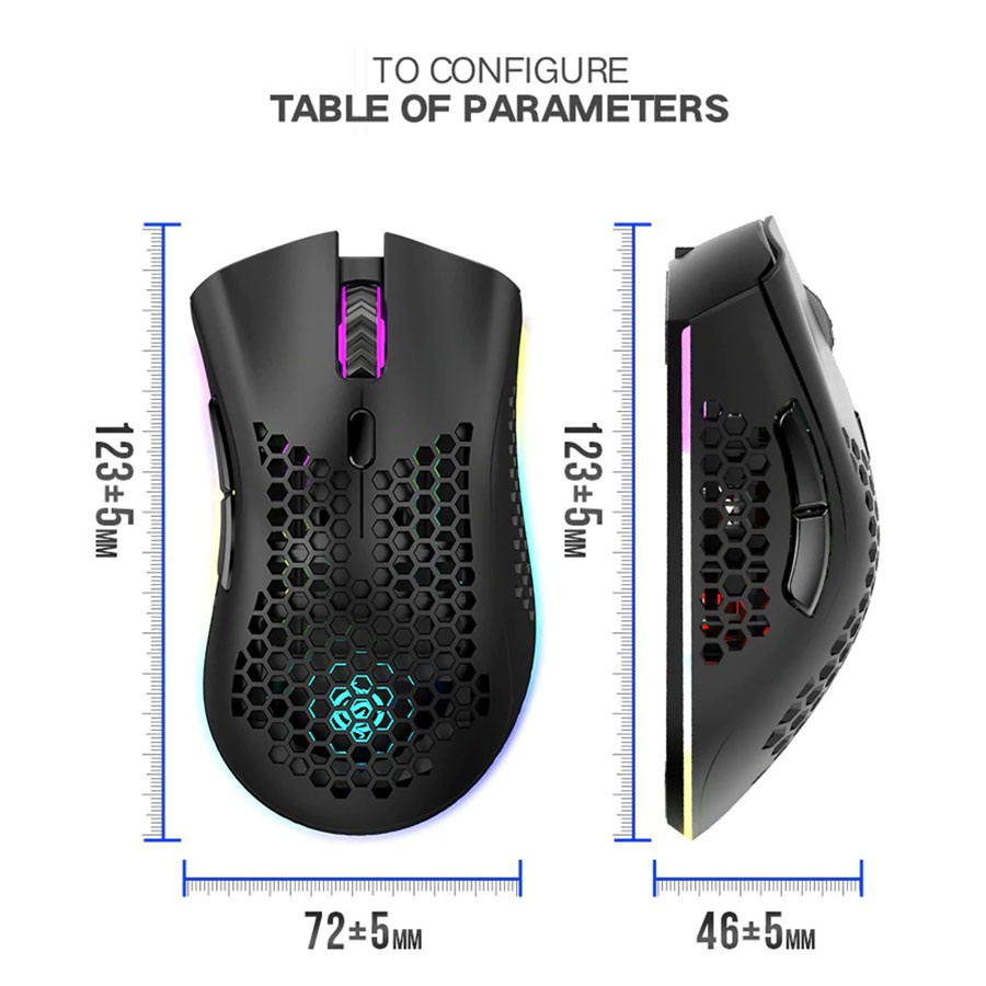 Mouse Gaming Wireless RGB Honeycomb 3 DPI Gear 2.4GHz - BM600 - Black